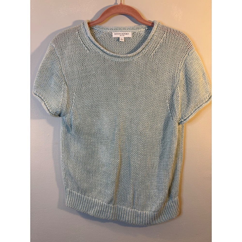 Banana Republic Seafoam Green Linen Roll Neck Sweater L Short Sleeve